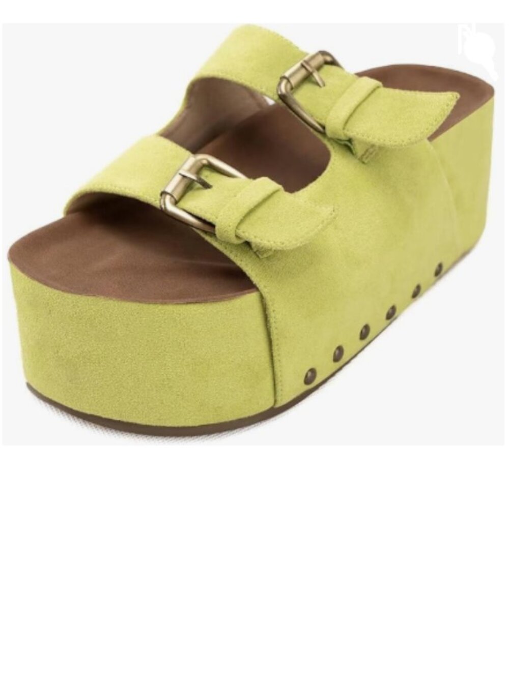Wo Wagas Lime Green Buckle Strap Mules Platform Slippers Chunky Mid Heel Sandals